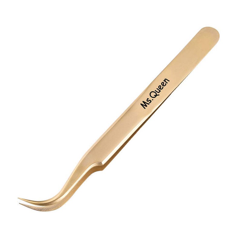 Ms.Queen Eyelash Extension Tweezers-Precision Tweezers for 2D-6D Volume&Individual False Lashes Extensions-Golden-Curved Tweezers - Image 1